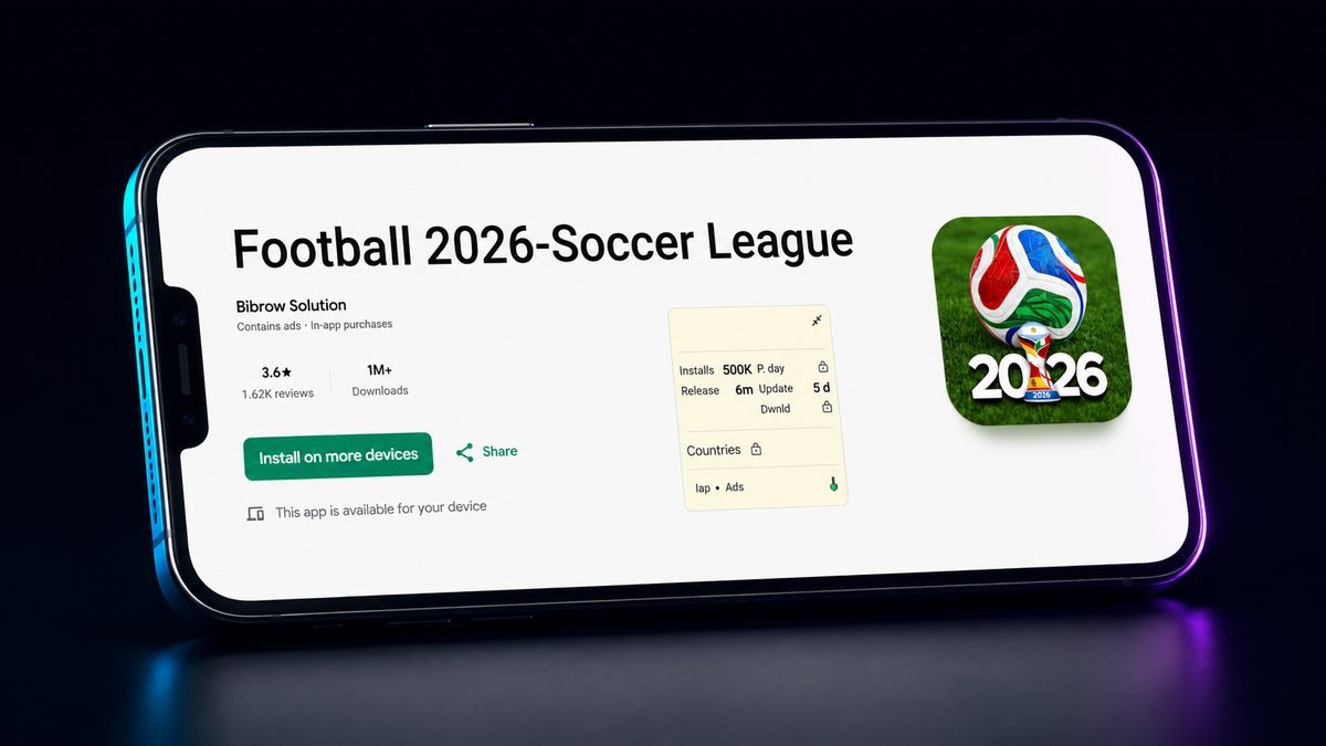 Football 2026 Soccer League Google Play listing, 1M+ downloads