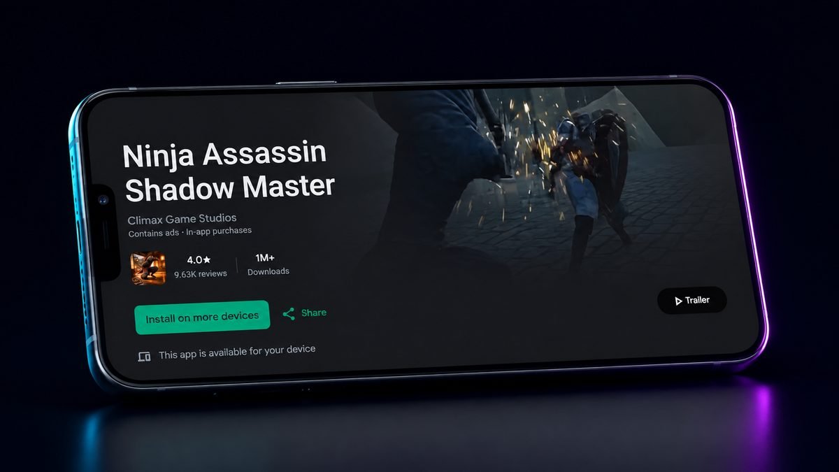 Ninja Assassin Shadow Master Google Play listing, 1M+ downloads