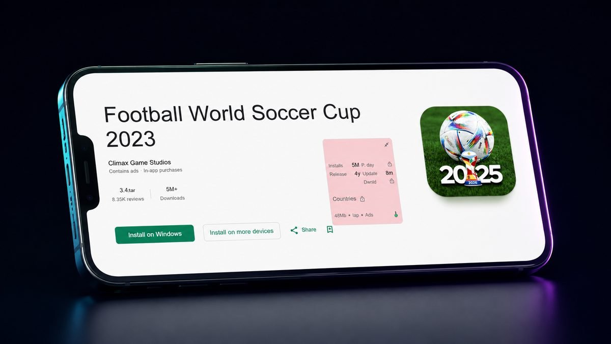 Football World Soccer Cup Google Play listing, 5M+ downloads